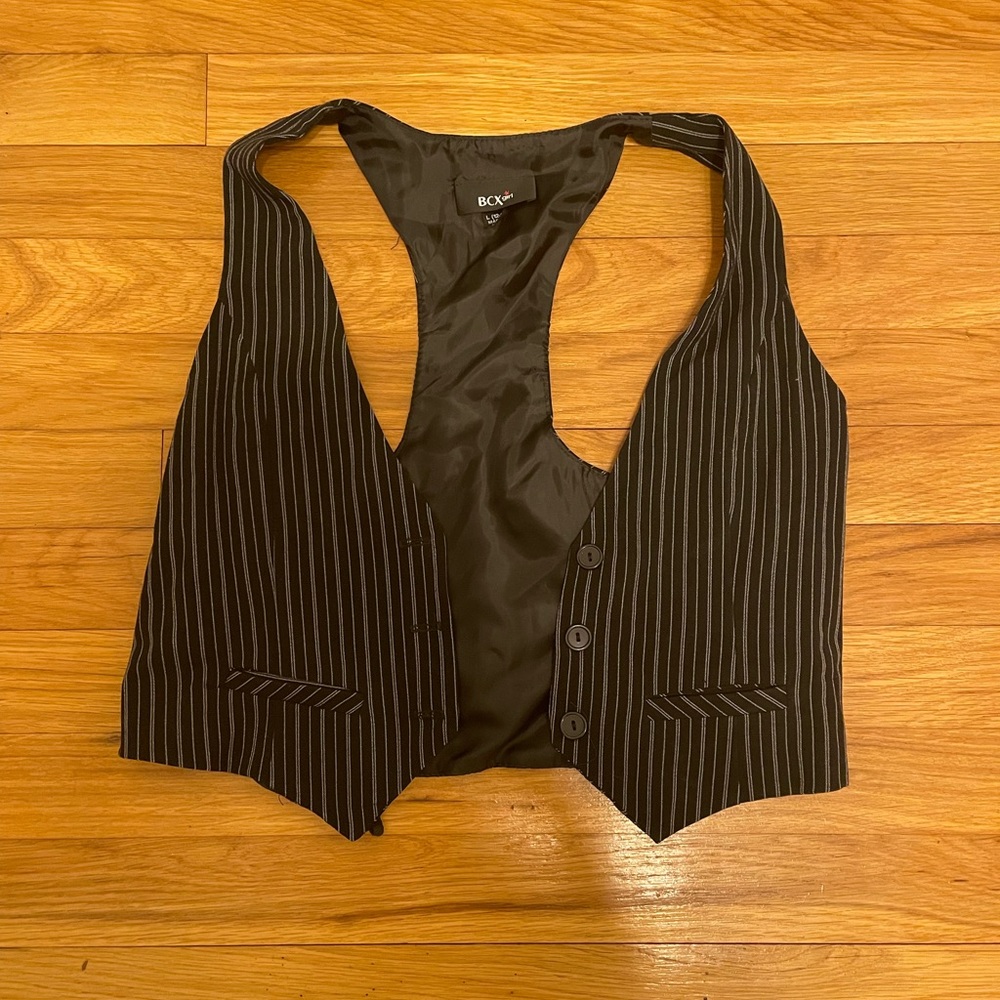 Girls’ black and silver pinstriped vest
